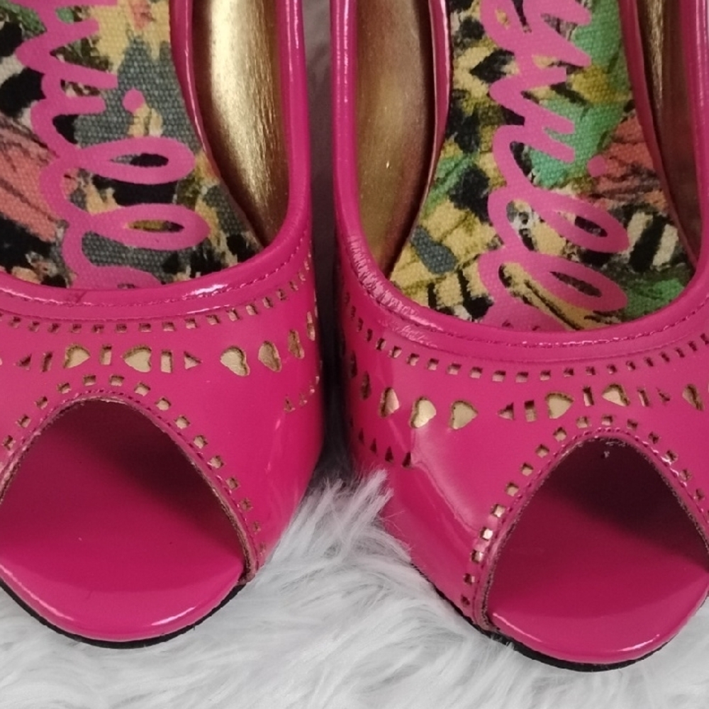 Betsey Johnson Betseyville Pink Peep-Toe Retro Pinup  Feminine Coquette Girl - Picture 5 of 16